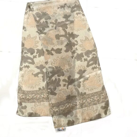 LIZ CLAIBORNE BEIGE CORAL SILK FLORAL SCARF - Picture 1 of 8